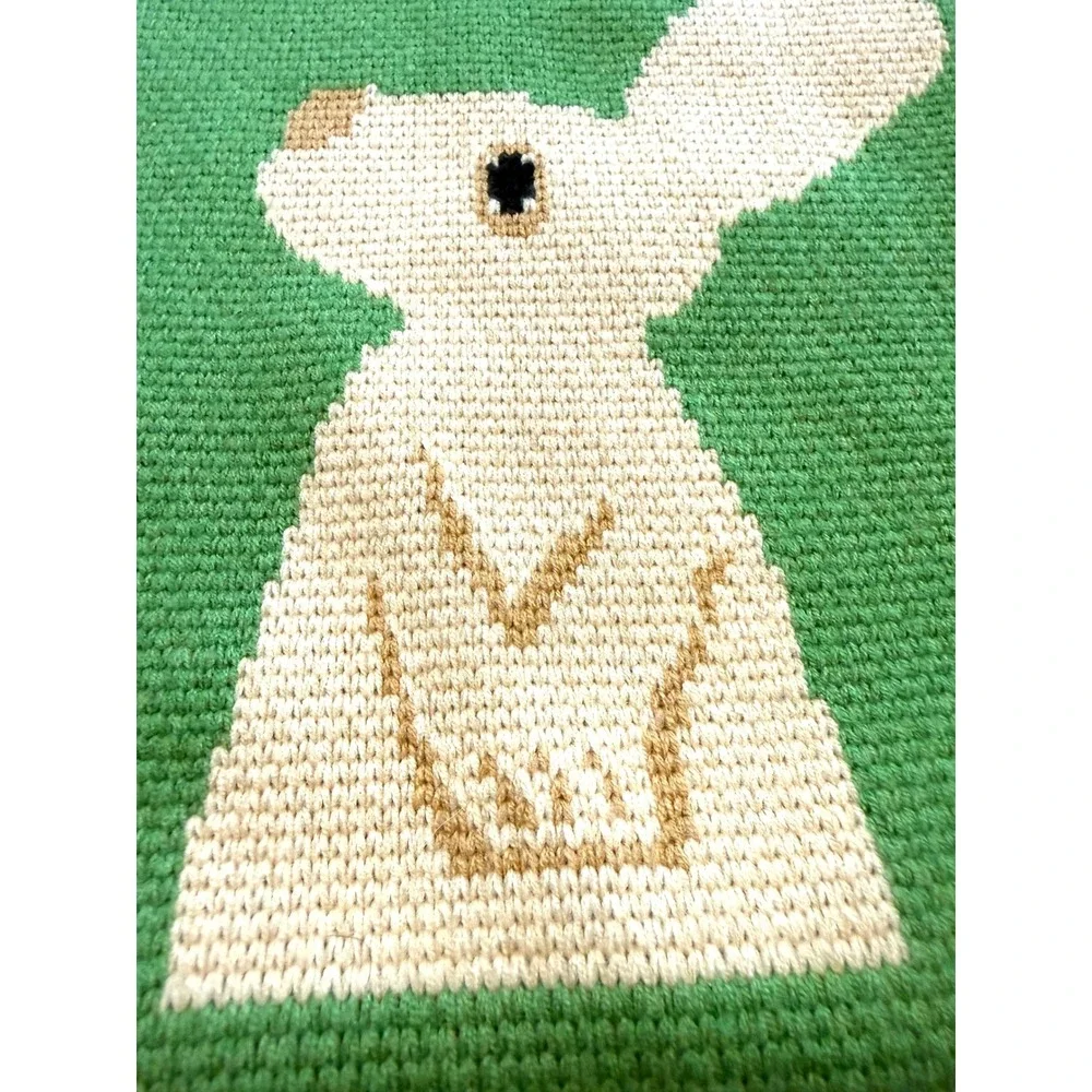 Green Knit Bunny Tote Bag Intarsia Rabbit Reusable Shopper Shoulder Bag